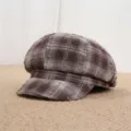 Brown plaid newsboy cap, vintage octagonal hat, stylish autumn and winter women accessory. - One Size 55-57cm / Coffee Distressed Plaid