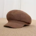 Brown corduroy newsboy cap for women, retro octagonal hat with hard brim, vintage style. - One Size 55-57cm / Coffee Striped Solid