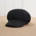 Black corduroy baker boy hat retro octagonal hat vintage newsboy cap for women stylish - One Size 55-57cm / Black Striped Solid