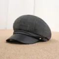 Women Autumn Retro Denim Spliced Newsboy Cap Fashion Versatile Casual Painter Hat - Adult Free Size (55-57cm) / Black Twill Leather Patch