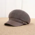 Brown denim patchwork newsboy cap for women stylish retro painter hat casual outdoor wear - Adult Free Size (55-57cm) / Coffee Twill Leather Patch
