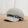 Classic grey newsboy cap for women stylish vintage baker boy hat casual chic headwear - Adult Free Size (55-57cm) / Beige Plain Leather Strap