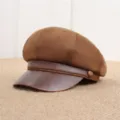 Brown suede leather paneled baker boy cap vintage stylish women painter hat for autumn - Adult Free Size (55-57cm) / Caramel color