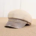 Classic beige newsboy cap with contrasting dark brim, stylish retro baker boy hat for women. - Adult Free Size (55-57cm) / Beige
