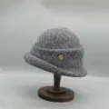 Versatile autumn winter rolled brim bucket hat fashion knitted elegant ladies top hat warm grey - One Size / Gray With S-Logo Rolled Edge