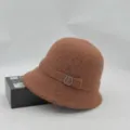 Brown knitted bucket hat autumn winter warm basin hat fashion elegant women wool cap - One Size / Caramel With Square Buckle