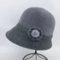 Grey knitted bucket hat for women winter warm fuzzy basin hat stylish plush winter cap - One Size / Gray With Dandelion Pom-Pom