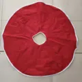 Red Christmas tree skirt detail shot, round fabric tree mat with elegant white trim. - 78cm Pack / Red (White Border)
