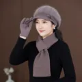 Winter warm knitted beret scarf gloves set for women, thick cozy fleece winter cold weather gear. - Hat Scarf And Gloves Set / Mocha B