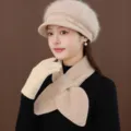 Women winter knitted beret hat scarf gloves set warm wool blend chic beige elegant stylish - Hat Only / Off White