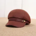 Stylish brown wool blend octagonal hat with leather strap and elegant gold buckle detail. - Adult Free Size (55-57cm) / Orange Red Horseshoe Buckle