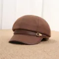 Women brown baker boy hat retro wool blend octagonal hat stylish autumn painter cap for outdoor travel - Adult Free Size (55-57cm) / Coffee Horseshoe Buckle