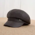 Brown faux leather octagonal hat women retro newsboy cap casual painter hat streetwear - Adult Free Size (55-57cm) / Brown