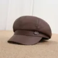 Brown PU leather newsboy cap for women, retro baker boy hat, stylish autumn outdoor wear. - Adult Free Size (55-57cm) / Coffee