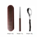 Portable stainless steel cutlery set with wooden style storage case spoon chopsticks - Bamboo Handle (Spoon and Chopsticks Set) / Brown Frame Wood Grain Box