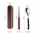 Portable stainless steel chopstick and spoon set with wood grain case for student travel. - Bamboo Handle (Spoon and Chopsticks Set) / White Frame Wood Grain Box