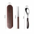 Portable stainless steel chopsticks spoon set with wooden grain storage box size and weight details. - Flat Handle (Spoon and Chopsticks Set) / Brown Frame Wood Grain Box