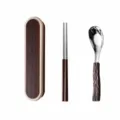 Portable 304 stainless steel chopstick and spoon set with wood grain storage box size specs. - Square Handle (Spoon and Chopsticks Set) / White Frame Wood Grain Box