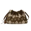 Retro bruine geborduurde schoudertas, modieuze casual dames handtas met kralenhangers. - Met Hanger / Donkergroen