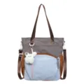 Sac cabas coloré avec pendentif lapin duveteux, grand sac bandoulière pratique pour femme. - Sac Seul / Bleu gris