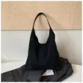 Borsa a Tracolla in Daino Nero Retro Borsa Shopper Grande Capienza Borsa Casual Moda - Nero