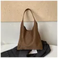 Borsa a spalla in camoscio marrone stile retro, elegante borsa tote capiente casual. - Marrone