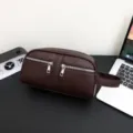 Mens business casual leather clutch bag large capacity minimalist wrist wallet for men - Coffee