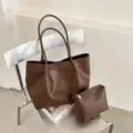 Chic juego de bolso shopper de cuero marrón para mujer, gran capacidad bolso de hombro. - Sin colgante / Marrón