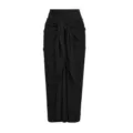 Black knot-front detail of the midi skirt, showcasing the elegant draping and texture closely. - One Size / Bottoms