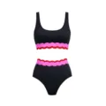 Women two piece swimsuit scalloped bikini set black high waist swimwear beachwear - S / Top And Bottom