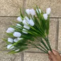 Artificial white tulip flowers small bunch fake plants for home outdoor garden mall decoration. - White