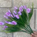 Artificial purple tulip flowers bunch fake plants for home decor outdoor garden decoration 1pc - Purple