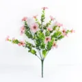 Artificial eucalyptus flower detail view, pink floral bouquet for home decor display. - Pink