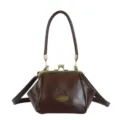 Women vintage kiss lock shoulder bag dark brown retro PU leather crossbody handbag main view - 17*10*14 / Coffee