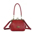 Red vintage kiss lock shoulder bag chic solid color pu leather mini crossbody handbag - 17*10*14 / Burgundy