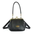 Black vintage kiss-lock mini shoulder bag, elegant retro PU leather crossbody purse for women. - 17*10*14 / Black