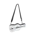 Black and white violin shaped crossbody bag with metal studs and unique musical instrument design. - Guitar Case Shaped Bag-Style 2(6626) / White