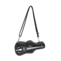 Detailed view of black guitar shape crossbody bag with rivets and white strings for women Y2K - Guitar Case Shaped Bag(6626) / Black
