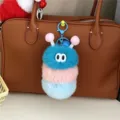 Flauschiger Plüsch Raupe Tasche Anhänger Schlüsselanhänger, süße Cartoon Stoffpuppe Geschenk. - Dunkelblauer Kopf