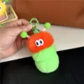 Flauschiger Raupen Plüsch Schlüsselanhänger, niedliche grüne orangene Tasche Anhänger. - Oranger Kopf