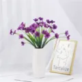Artificial violet flower potted plant faux silk floral arrangement for home indoor decor. - Purple