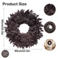 Couronne de feuilles d'eucalyptus marron Halloween décoration porte d'entrée 60cm - Emballage OPP / Couronne aux Couleurs d'Automne