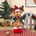 Christmas Reindeer Plush Toy with Knitted Scarf Holiday Desktop Ornament Decor - Elk