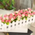 30cm white fence artificial flower set faux rose bouquet for home desktop wedding decor. - Diamond Rose Pink