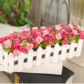 30cm white fence artificial rose flower set desktop home wedding decor silk floral arrangement - Diamond Rose Hot Pink
