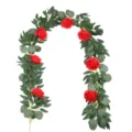 Artificial eucalyptus and red rose garland vine for home decor wall hanging party supplies - Bright Red