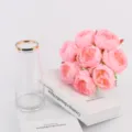 Pink artificial peony flower bouquet with glass vase and decorative book prop for home decor. - Light Pink