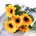 Artificial sunflower detail view, perfect for wedding photography props and home decor. - 7-Fork 7-Head Sunflower Bundle Medium