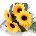 Artificial sunflower bouquet detail close-up view, vibrant yellow faux flowers for home decor. - 7-Fork 7-Head Sunflower Bundle Large
