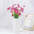 Artificial violet flowers bouquet with white ceramic vase for home decor and indoor arrangement - Fuschia